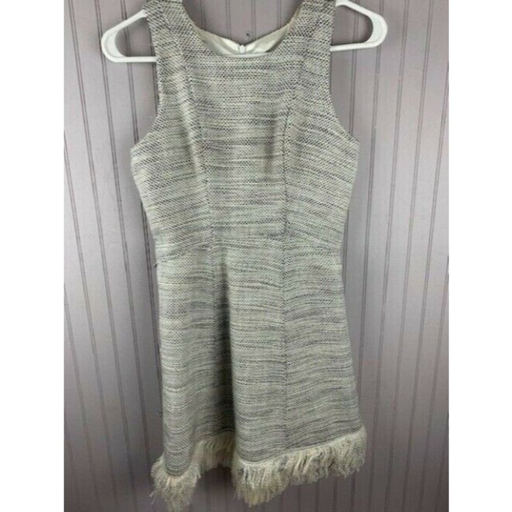 Aqua Size XS Womens Dress Black White Scoop Neck Sleeveless Fringe Fit Flare